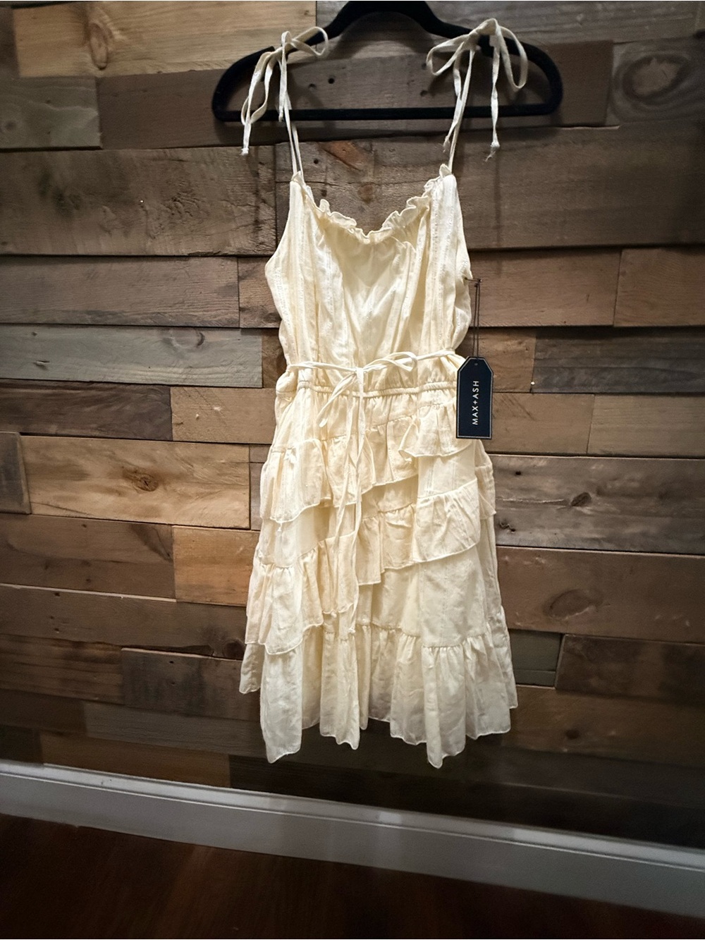Max & Sam Cream Ruffled Tiered Tie-Shoulder Mini Dress